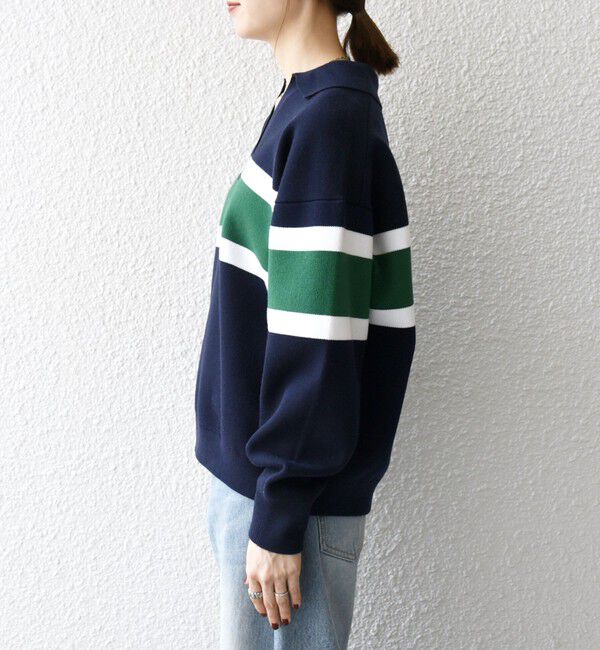 SHIPS any「SHIPS any:〈手洗い可能〉パネル ボーダー スキッパー ニット プルオーバー」|ニット・セーター|