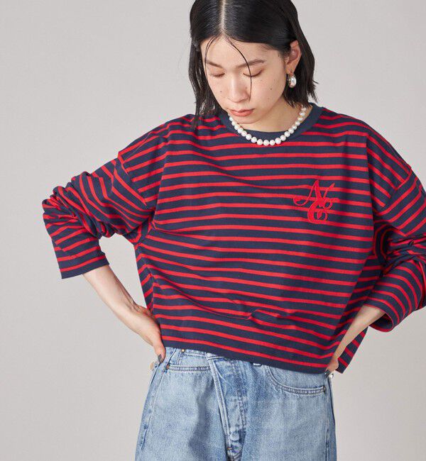 SHIPS for women「SHIPS NINE CASE:ボーダー 長袖 TEE」|Tシャツ・カットソー|ネイビー