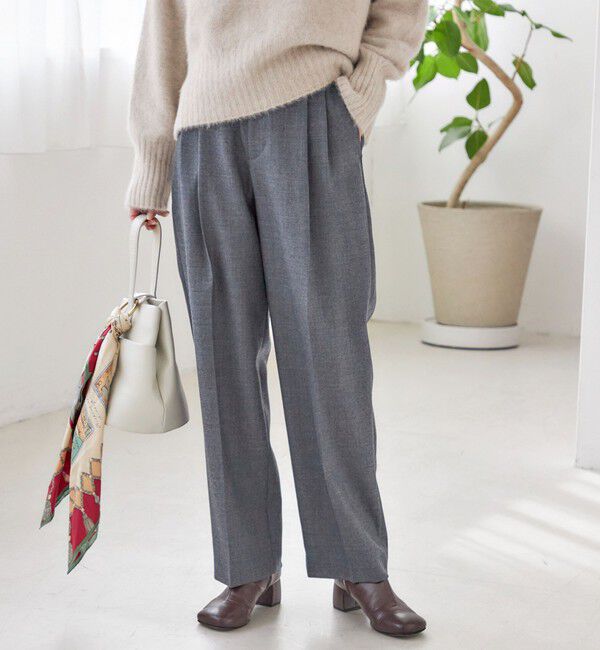 SHIPS for women「〈手洗い可能〉ウォッシャブル ウール タック パンツ」|その他|ダークグレー