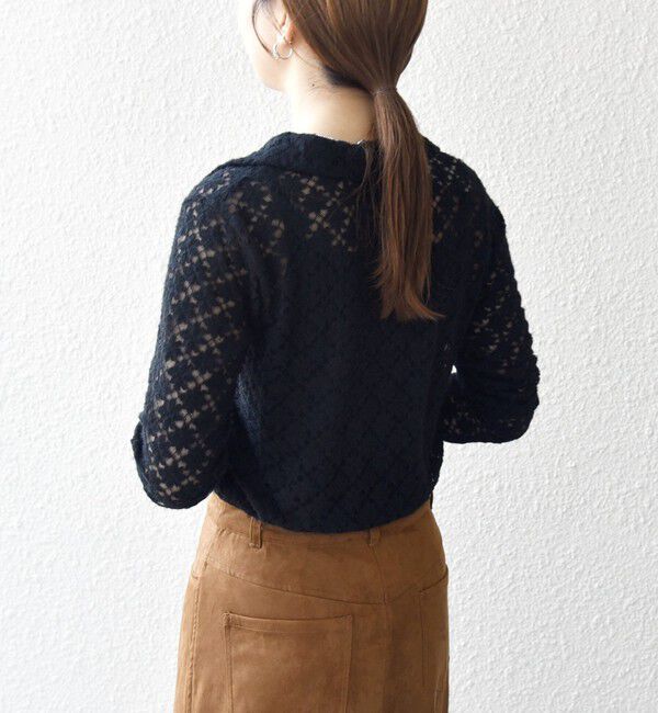 SHIPS any「SHIPS any:〈手洗い可能〉起毛 レース 開襟 スキッパー プルオーバー」|Tシャツ・カットソー|