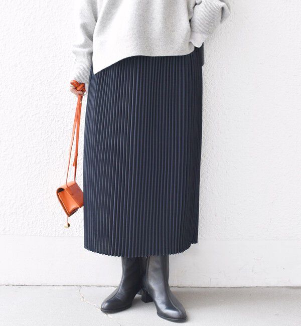 SHIPS for women「プリーツ ミディ ウエスト ゴム スカート」|スカート|ネイビー