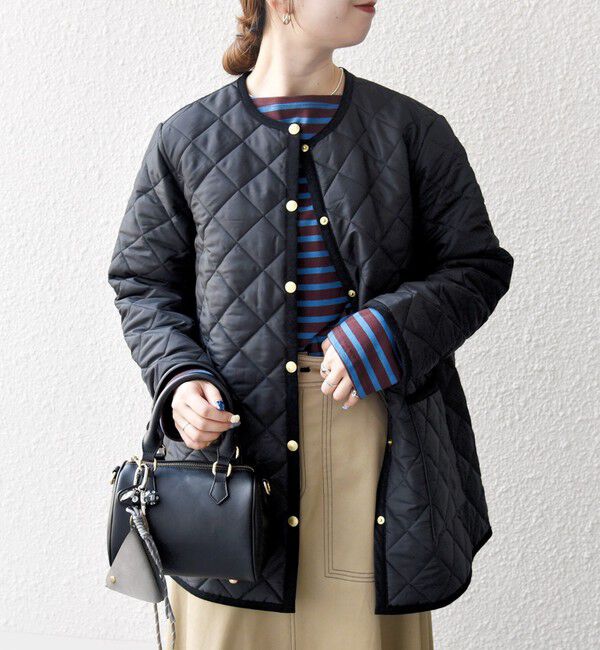 SHIPS any「Traditional Weatherwear: ARKLEY Aライン ミドル ノーカラー コート」|ノーカラーコート|ブラック