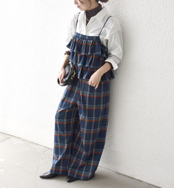 SHIPS any「SHIPS any:〈洗濯機可能〉チェック フリル ティアード サロペット」|オールインワン|