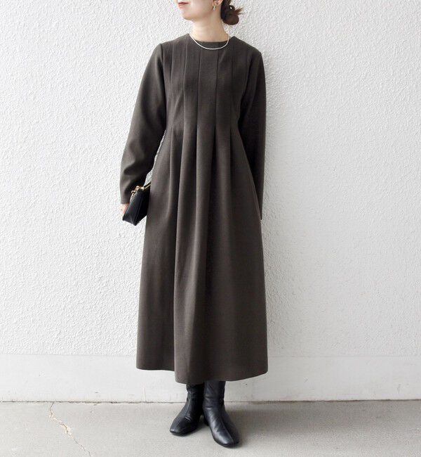 SHIPS any「SHIPS any: エア ニードル クルーネック タック フレア ワンピース」|ワンピース|カーキ