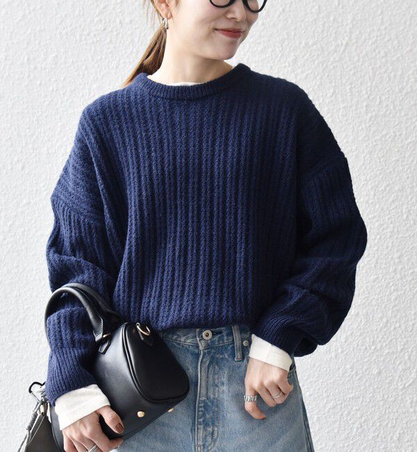 SHIPS any「SHIPS any: リブ タック編み クルーネック ボタン ニット プルオーバー」|ニット・セーター|