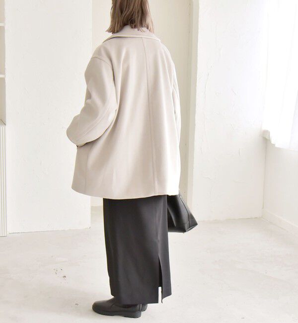 quaranciel「quaranciel: PURE WOOL ダブルブレスト テーラード ハーフ コート」|ピーコート|