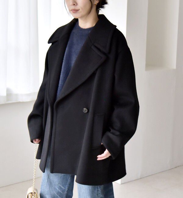 quaranciel「quaranciel: PURE WOOL ダブルブレスト テーラード ハーフ コート」|ピーコート|