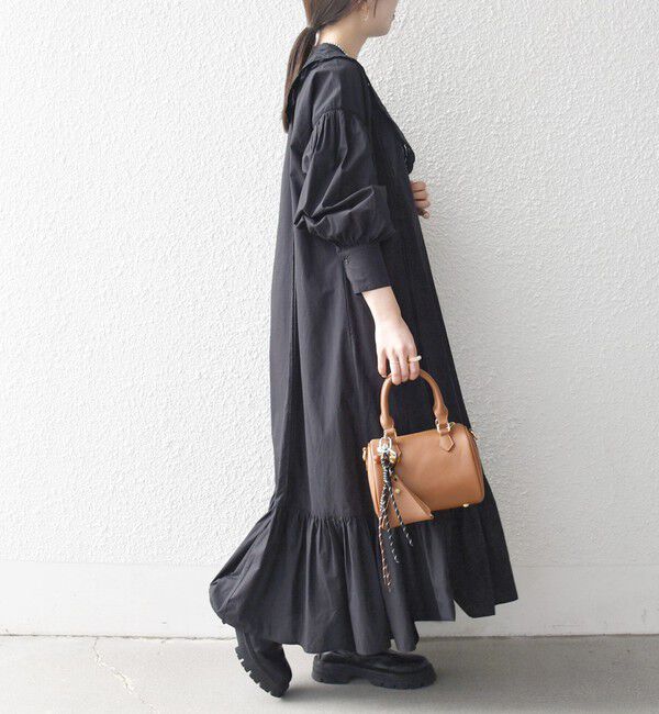 SHIPS any「bon_meur:〈洗濯機可能〉レース ビッグカラー ギャザー パフ シャツワンピース」|ワンピース|