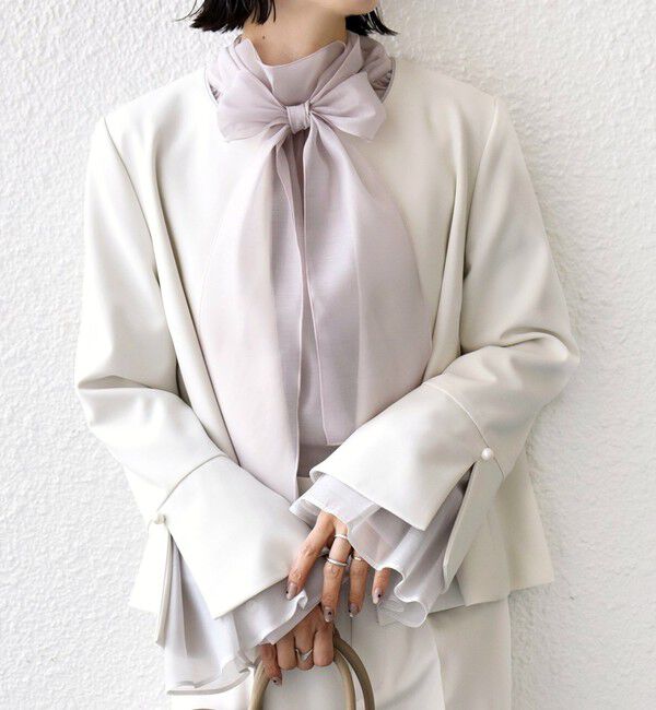 SHIPS for women「ダブル クロス 重ね袖 ノーカラー ジャケット（セレモニー対応可）」|ノーカラージャケット|