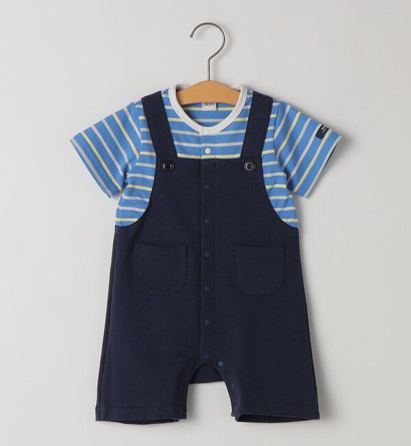 SHIPS KIDS「SHIPS KIDS:70～80cm / フェイク サスペンダー ロンパース」|ロンパース|ブルー