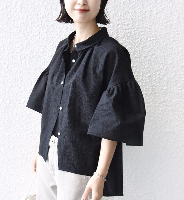 SHIPS for women「【WEB限定】〈手洗い可能〉サッカー ギャザー シャツ 羽織」|シャツ・ブラウス|