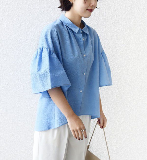 SHIPS for women「【WEB限定】〈手洗い可能〉サッカー ギャザー シャツ 羽織」|シャツ・ブラウス|