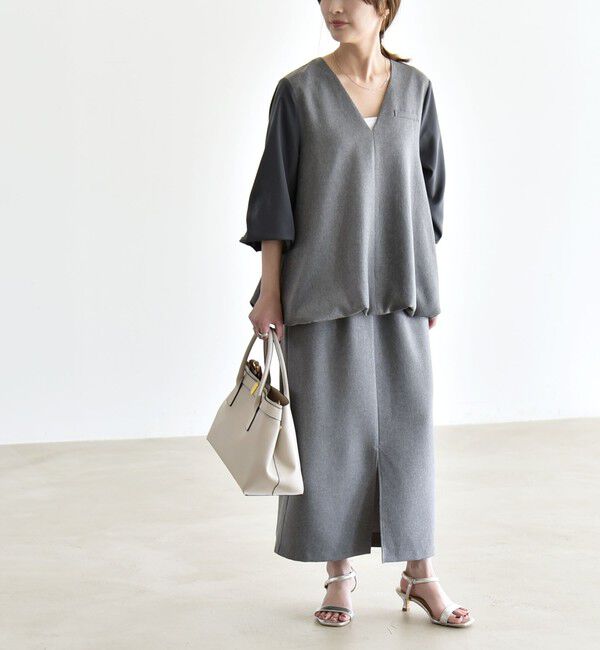 quaranciel「quaranciel:〈洗濯機可能〉Vネック ブラウス & Iライン スカート セットアップ」|ワンピース|