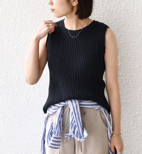 SHIPS Colors 「《予約》SHIPS Colors:〈手洗い可能〉スラブ ニット タンクトップ◆」|タンクトップ|ネイビー