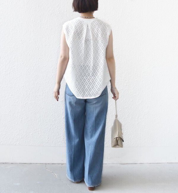 SHIPS for women「〈手洗い可能〉アイレット ノースリーブ フレア プルオーバー」|Tシャツ・カットソー|