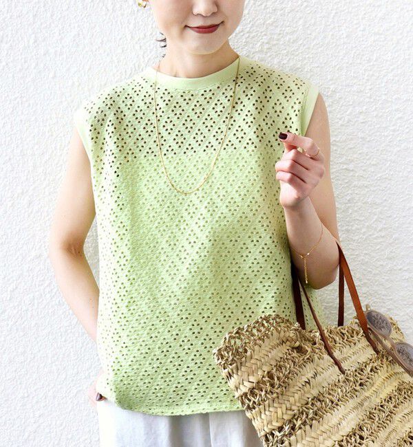 SHIPS for women「〈手洗い可能〉アイレット ノースリーブ フレア プルオーバー」|Tシャツ・カットソー|