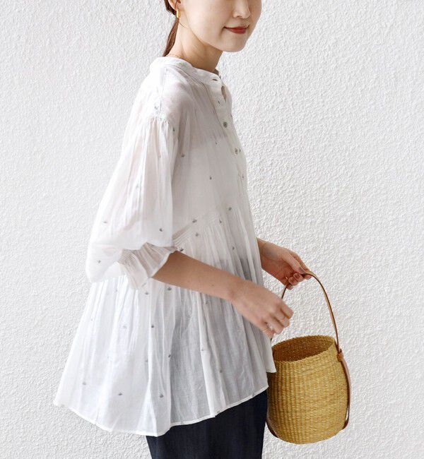 SHIPS for women「《予約》〈手洗い可能〉コットン オーガンジー リーフ 刺繍 袖 フリル ブラウス」|シャツ・ブラウス|