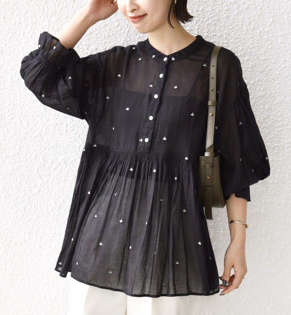 SHIPS for women「《予約》〈手洗い可能〉コットン オーガンジー リーフ 刺繍 袖 フリル ブラウス」|シャツ・ブラウス|