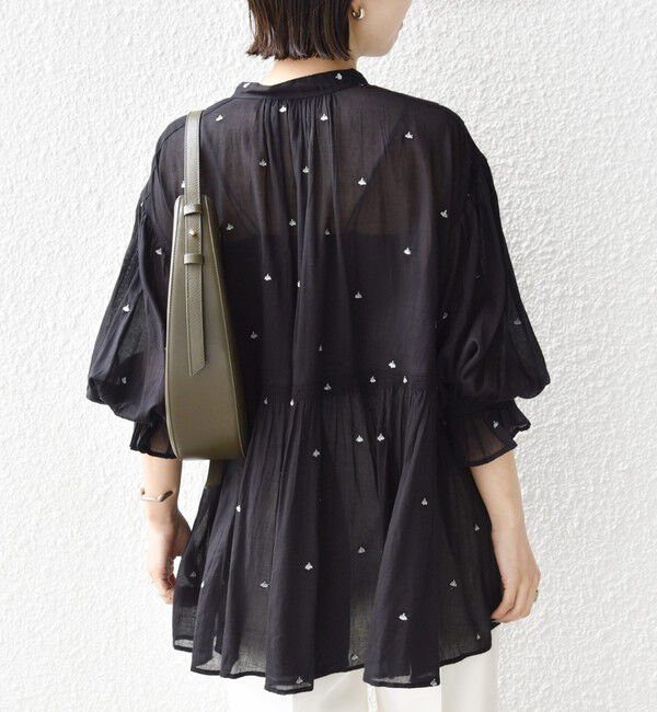 SHIPS for women「《予約》〈手洗い可能〉コットン オーガンジー リーフ 刺繍 袖 フリル ブラウス」|シャツ・ブラウス|