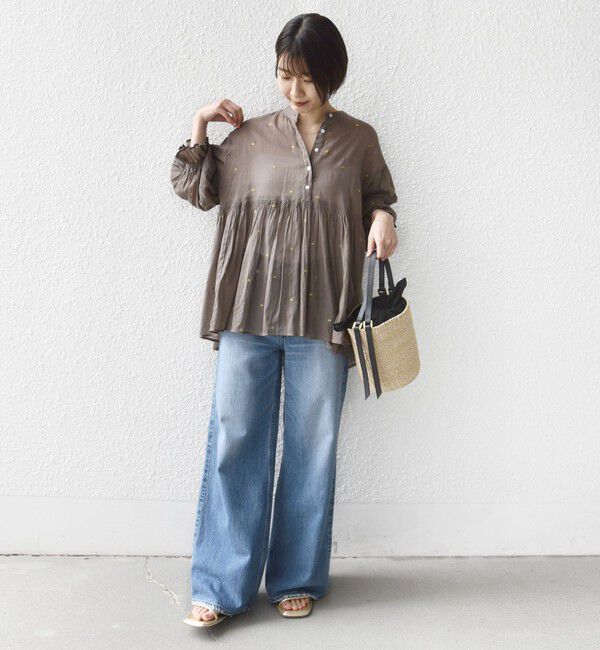 SHIPS for women「《予約》〈手洗い可能〉コットン オーガンジー リーフ 刺繍 袖 フリル ブラウス」|シャツ・ブラウス|