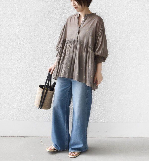 SHIPS for women「《予約》〈手洗い可能〉コットン オーガンジー リーフ 刺繍 袖 フリル ブラウス」|シャツ・ブラウス|