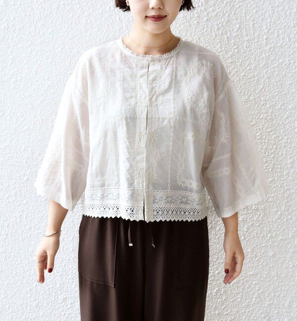 SHIPS for women「〈手洗い可能〉パッチワーク レース ショート スリーブ 羽織 ブラウス」|シャツ・ブラウス|