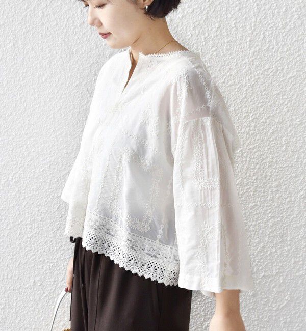 SHIPS for women「〈手洗い可能〉パッチワーク レース ショート スリーブ 羽織 ブラウス」|シャツ・ブラウス|