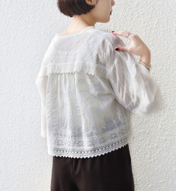 SHIPS for women「〈手洗い可能〉パッチワーク レース ショート スリーブ 羽織 ブラウス」|シャツ・ブラウス|