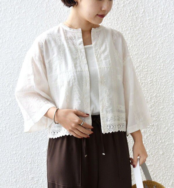 SHIPS for women「〈手洗い可能〉パッチワーク レース ショート スリーブ 羽織 ブラウス」|シャツ・ブラウス|