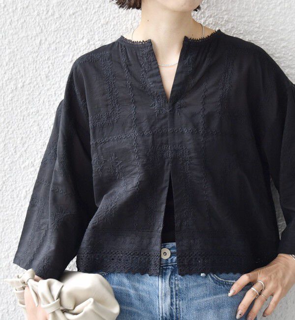 SHIPS for women「〈手洗い可能〉パッチワーク レース ショート スリーブ 羽織 ブラウス」|シャツ・ブラウス|