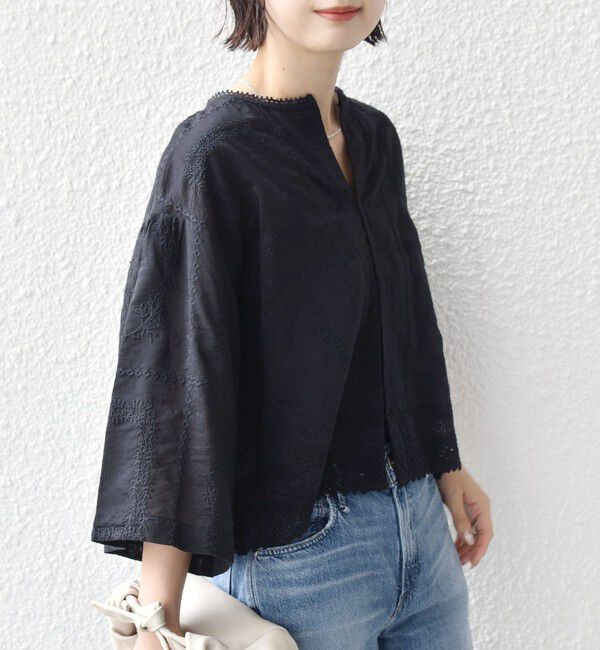 SHIPS for women「〈手洗い可能〉パッチワーク レース ショート スリーブ 羽織 ブラウス」|シャツ・ブラウス|