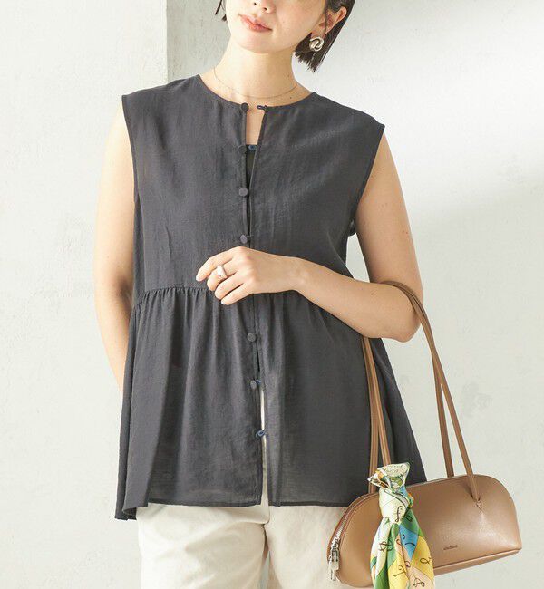 SHIPS for women「《予約》〈手洗い可能〉シルク混 シアー 2WAY ノースリーブ ブラウス」|シャツ・ブラウス|ネイビー