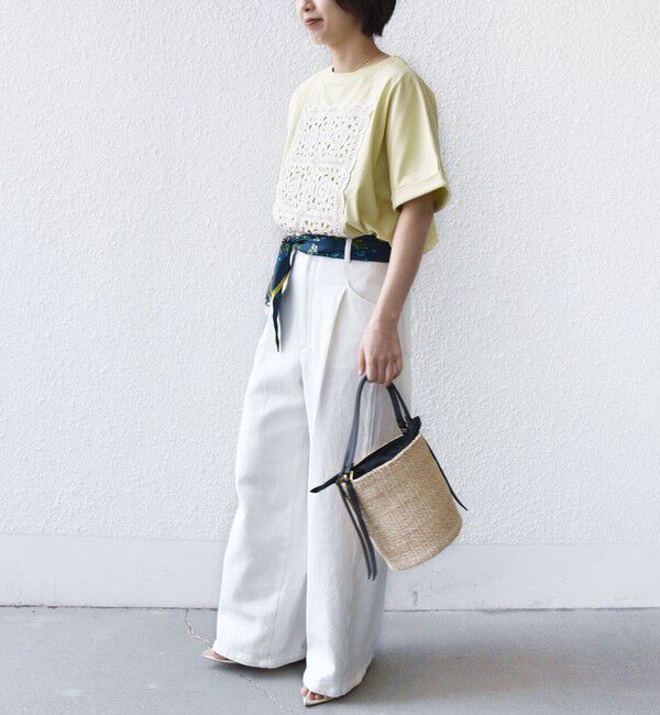 SHIPS for women「《予約》【WEB限定】〈汗染み防止/手洗い可能〉クロシェ ドッキング ショート スリーブ TEE」|Tシャツ・カットソー|