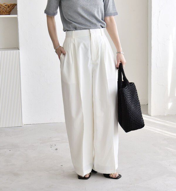 quaranciel「《予約》quaranciel:〈接触冷感/UVカット/吸水速乾/洗濯機可能〉3タック ワイド ストレート パンツ」|その他|