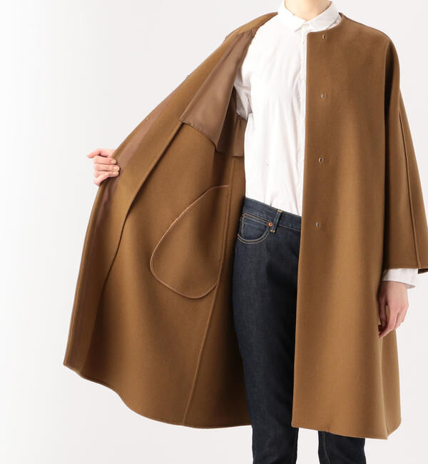 TOMORROWLAND collection「プレミアムカシミヤリバー ノーカラーAラインコート」|ノーカラーコート|