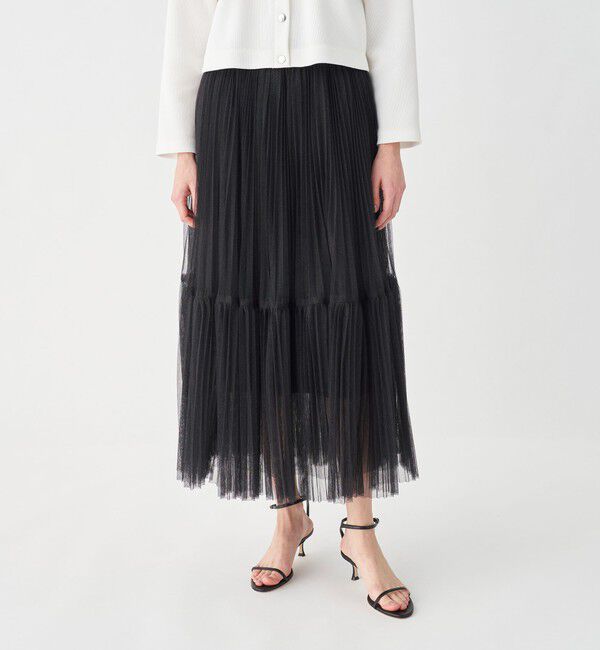 Ballsey「ラメチュール ティアードプリーツスカート」|フレア|