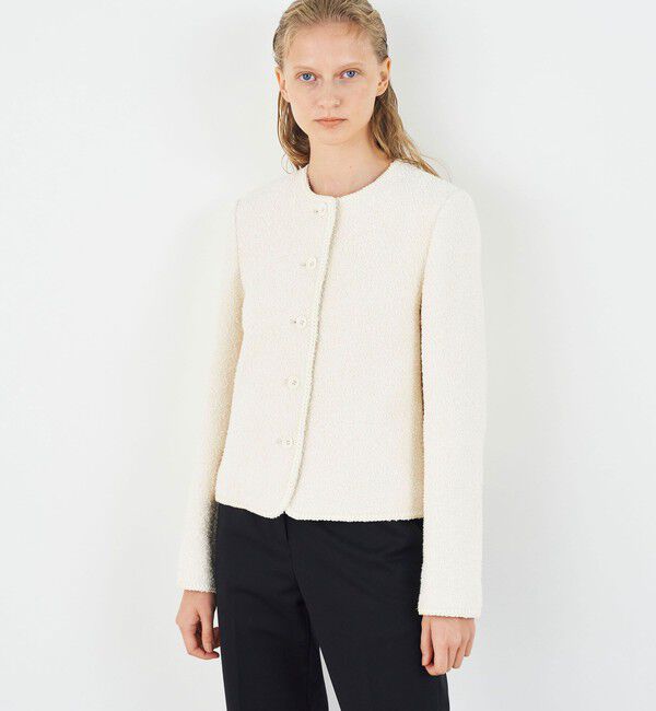 DES PRES「コットンブークレー クルーネックジャケット」|ノーカラージャケット|