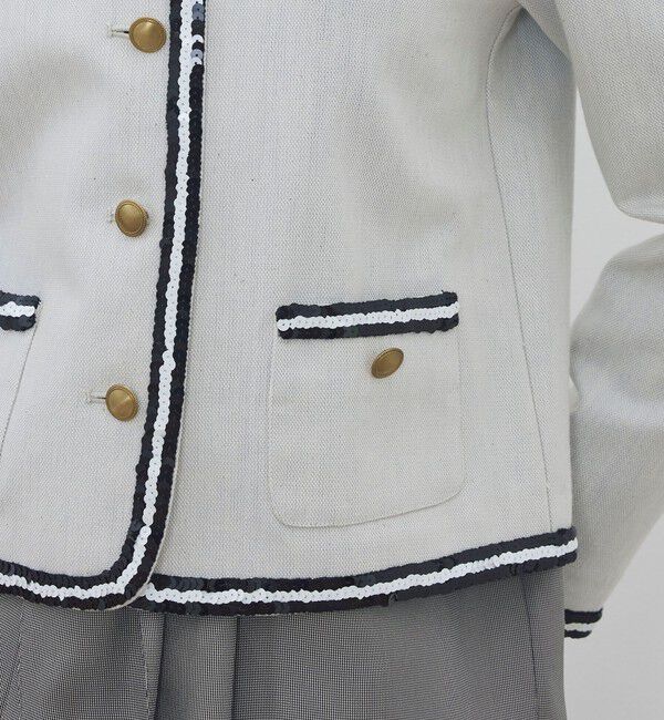 DES PRES「コットンオックスフォード スパンコールブレードジャケット」|ノーカラージャケット|