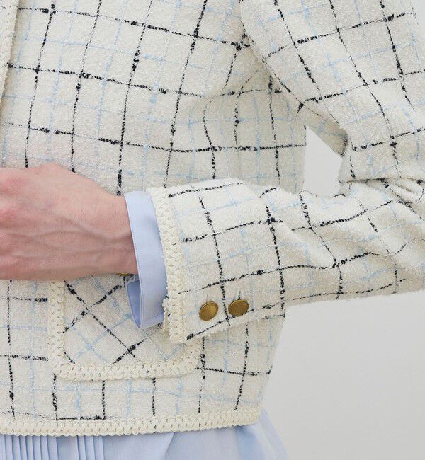 DES PRES「ループチェック クルーネックジャケット」|ノーカラージャケット|