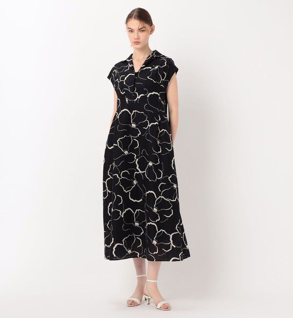 Ballsey「ドローイングフラワープリント スキッパーカラーワンピース」|ワンピース|