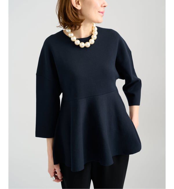 VERMEIL par iena「ペプラムダンボールプルオーバー」|ニット・セーター|ネイビー