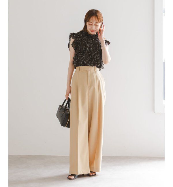 NOBLE「《追加4》【洗える】シャーリングフリルノースリブラウス」|シャツ・ブラウス|