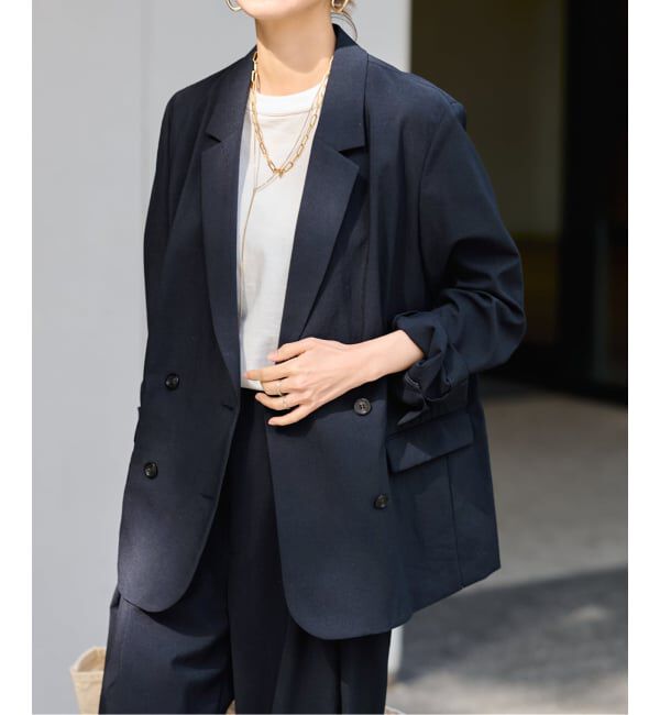 FRAMeWORK「撥水強撚PEダブルジャケット」|テーラードジャケット|ネイビー