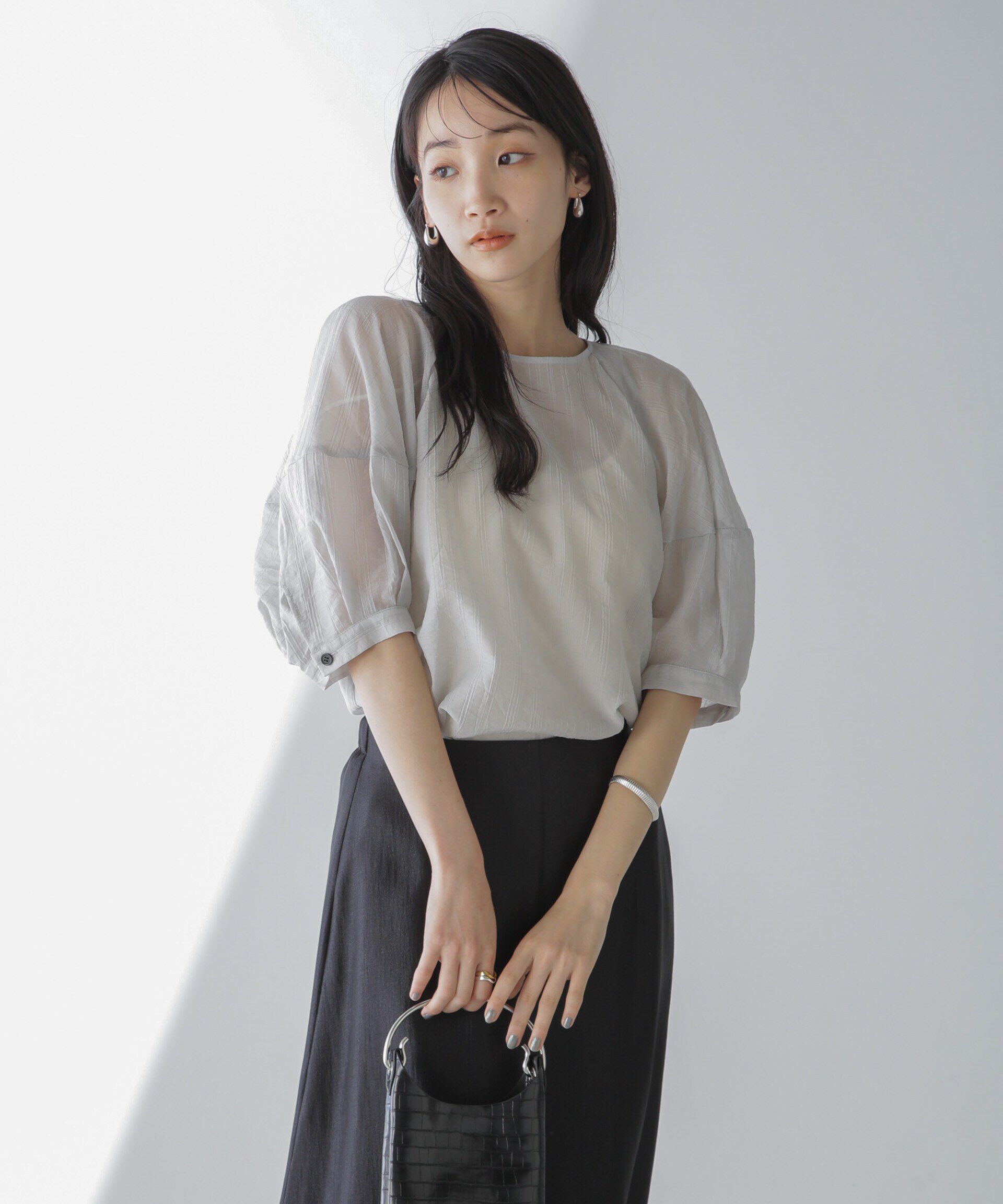 nano･universe「シアーストライプタックスリーブブラウス」|シャツ・ブラウス|