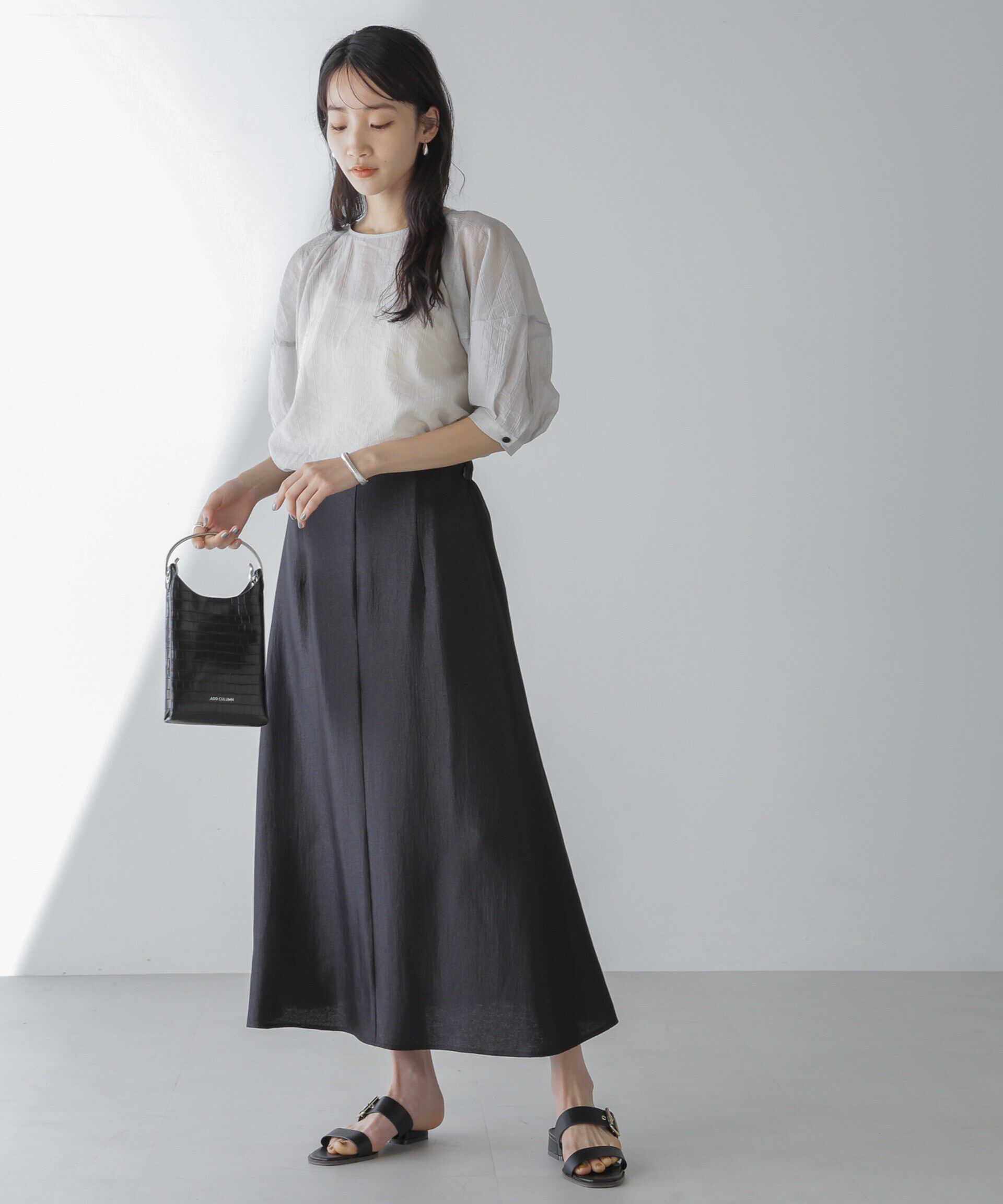 nano･universe「シアーストライプタックスリーブブラウス」|シャツ・ブラウス|