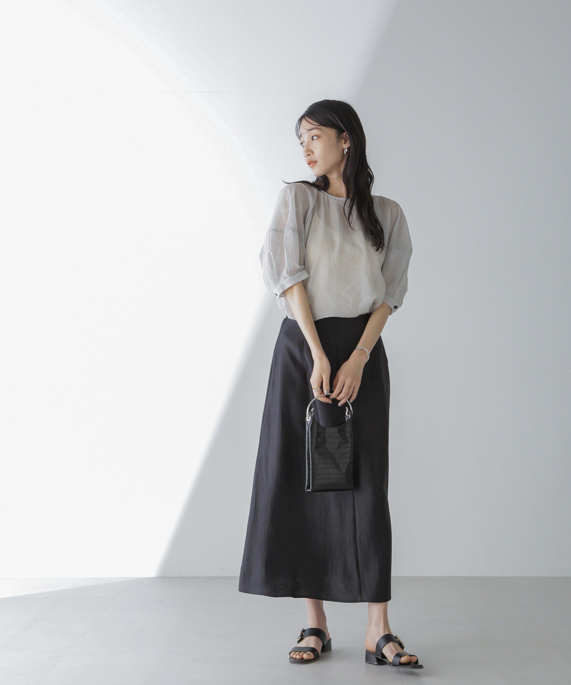 nano･universe「シアーストライプタックスリーブブラウス」|シャツ・ブラウス|