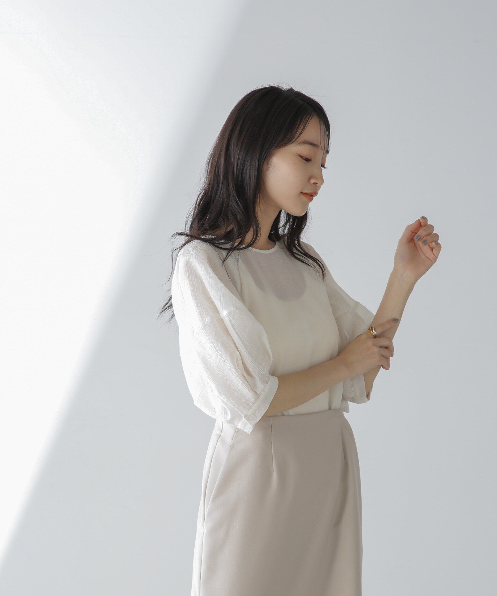 nano･universe「シアーストライプタックスリーブブラウス」|シャツ・ブラウス|