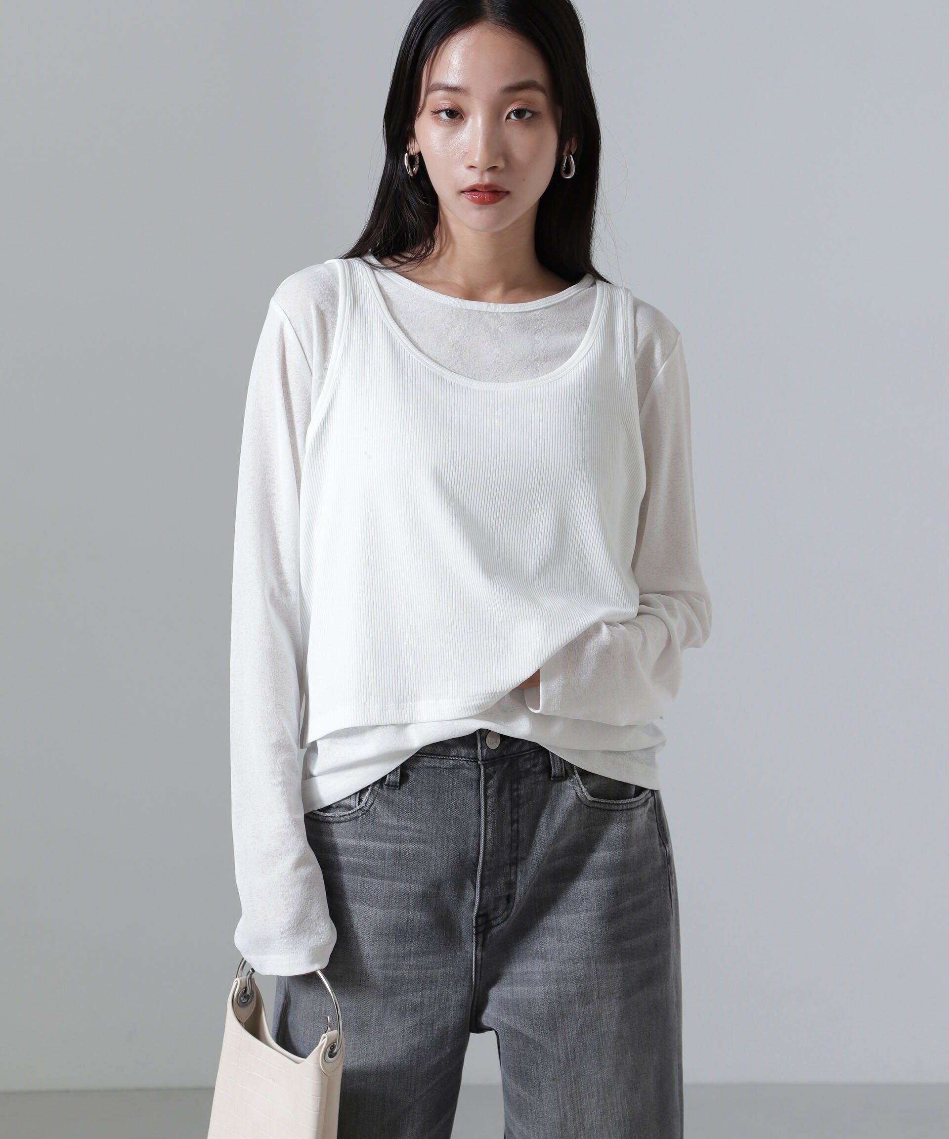 nano･universe「シアーレイヤードアンサンブルカットトップス」|Tシャツ・カットソー|ホワイト