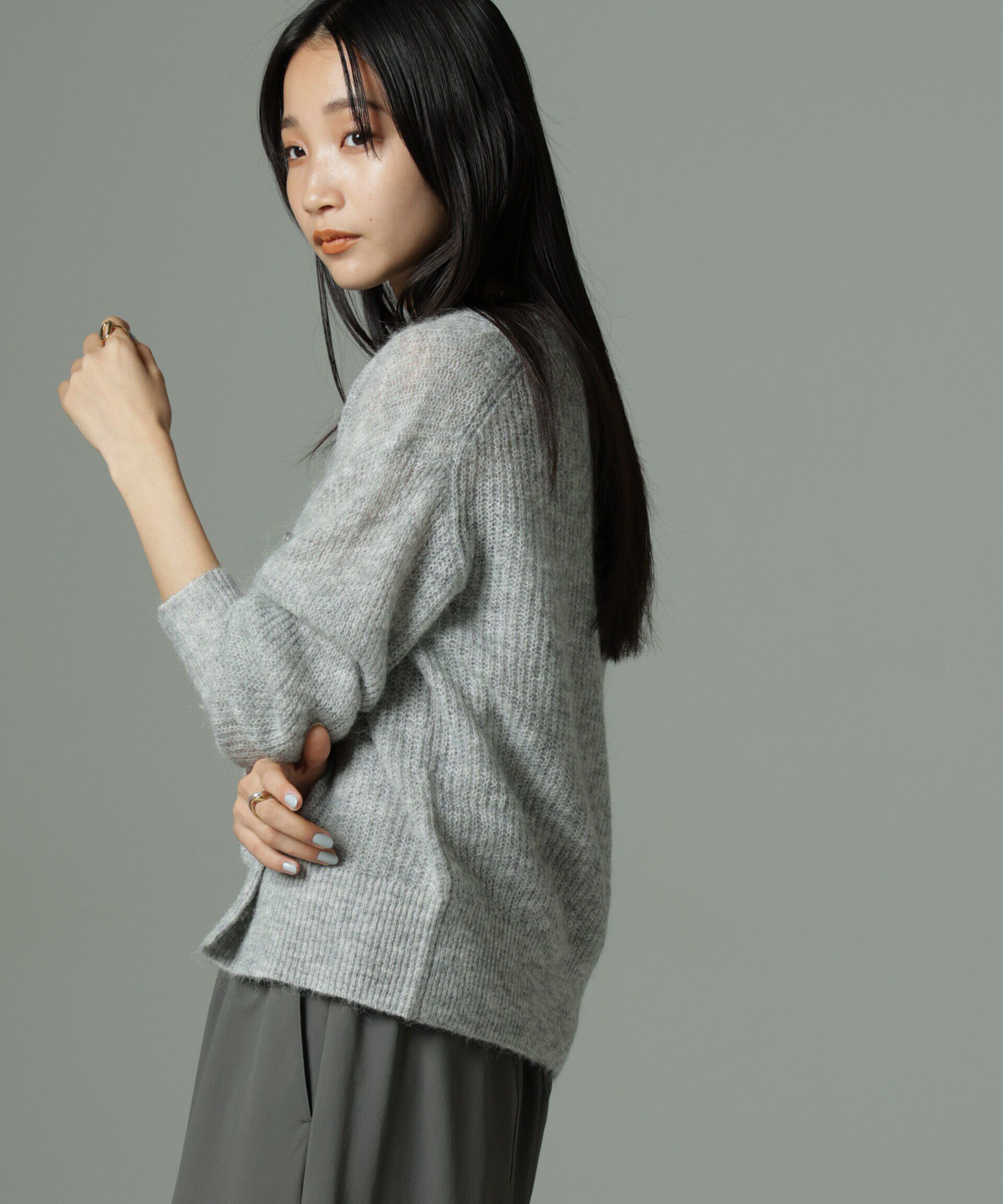 nano･universe「モヘヤ混クルーネックニットカーディガン(セットアップ可)」|ニット・セーター|