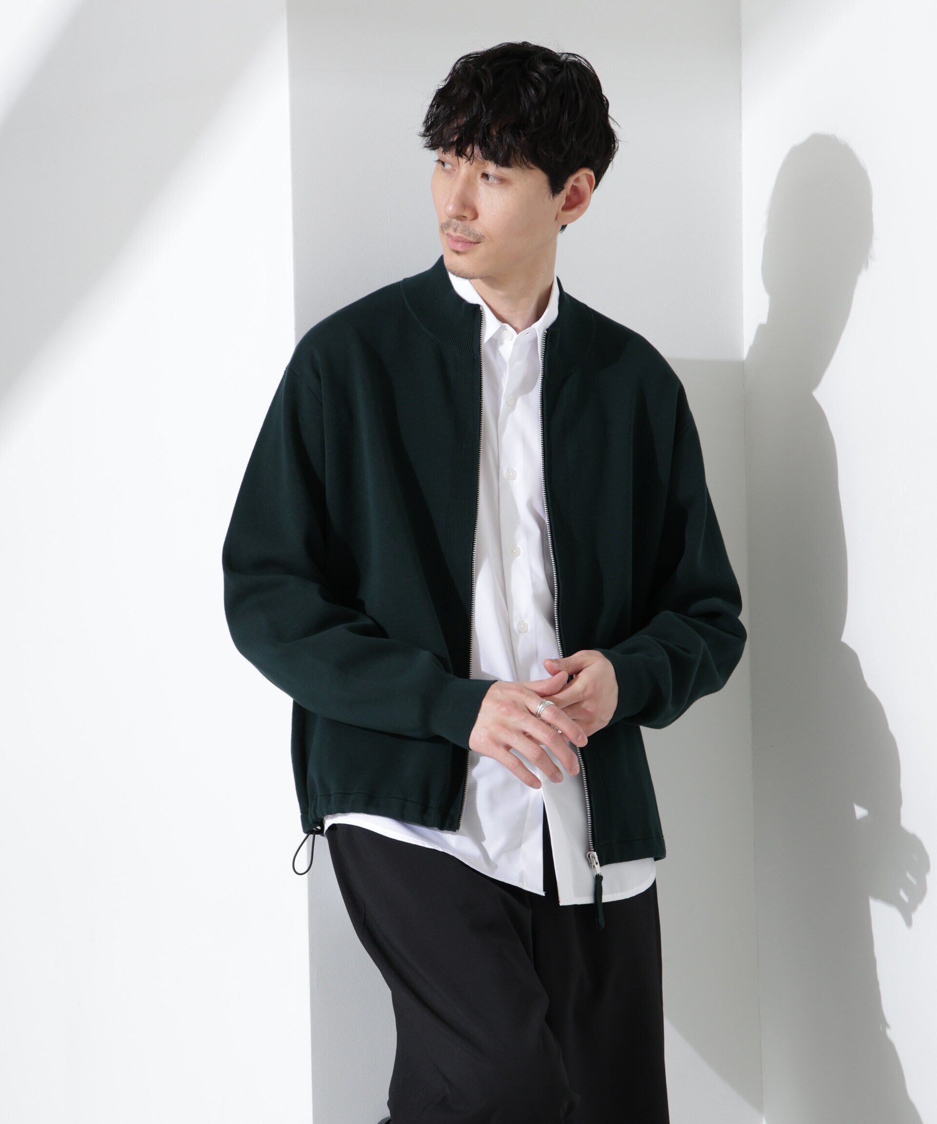 nano･universe「14ゲージミラノリブブルゾン （手洗い可能）」|ニット・セーター|グリーン